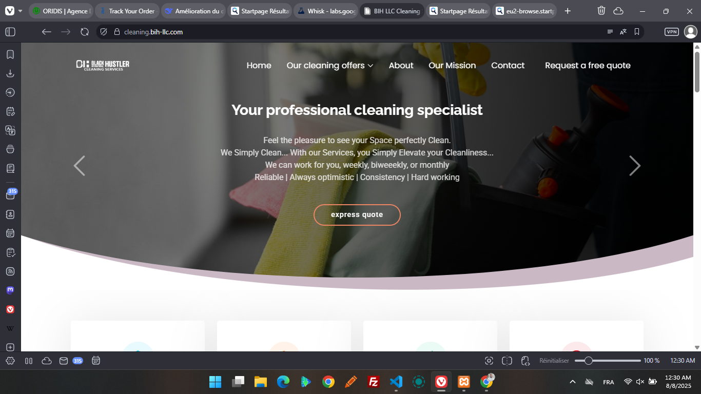 Site vitrine de nettoyage à domicile - BIH CLEANING