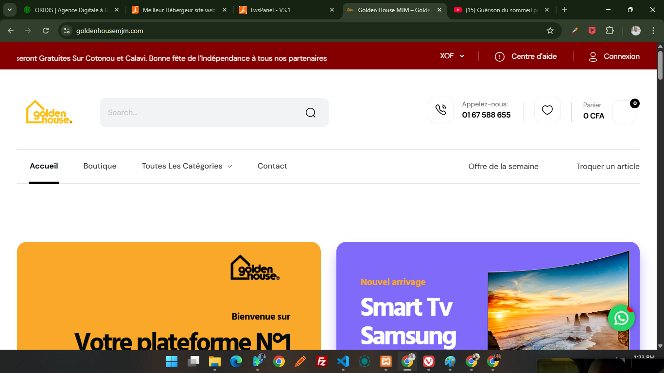 Site E-commerce moderne pour Golden House MJM au Benin